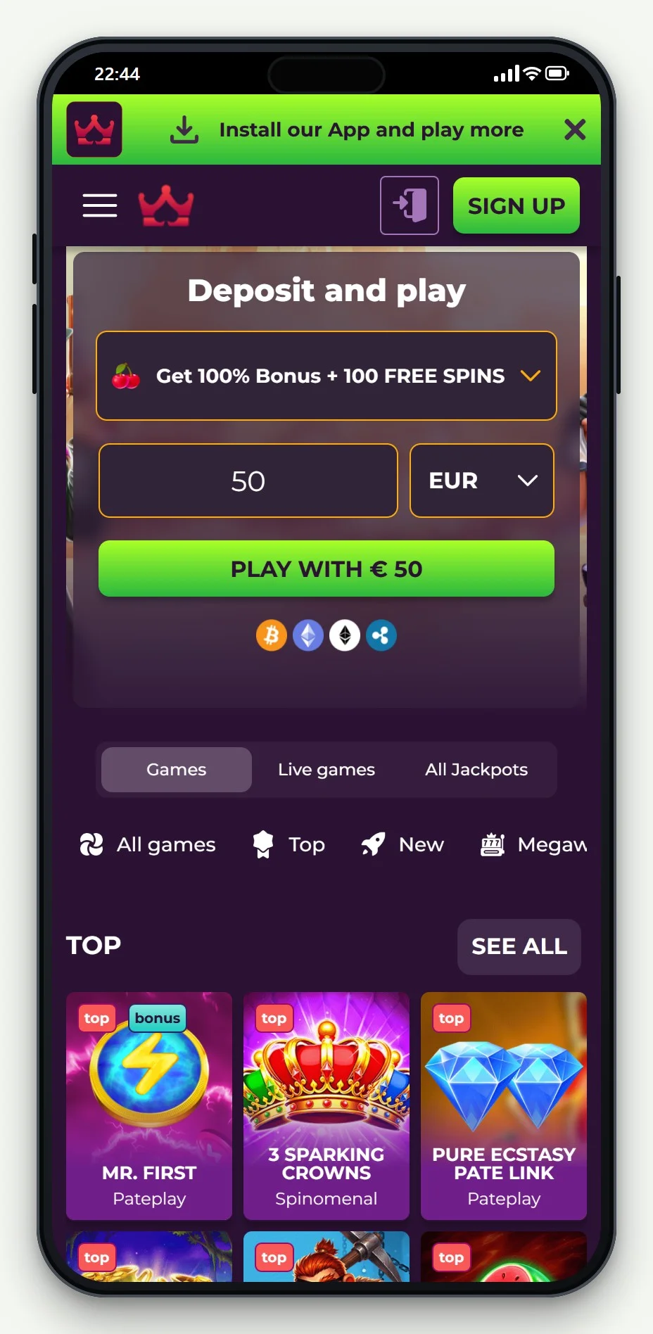 casino met zimpler: Wizebets mobiele lobby