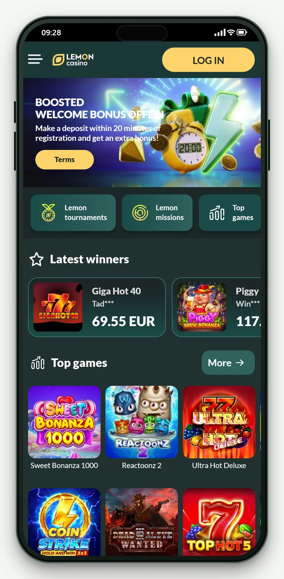 zimpler casino canada: Lemon Casino mobile lobby