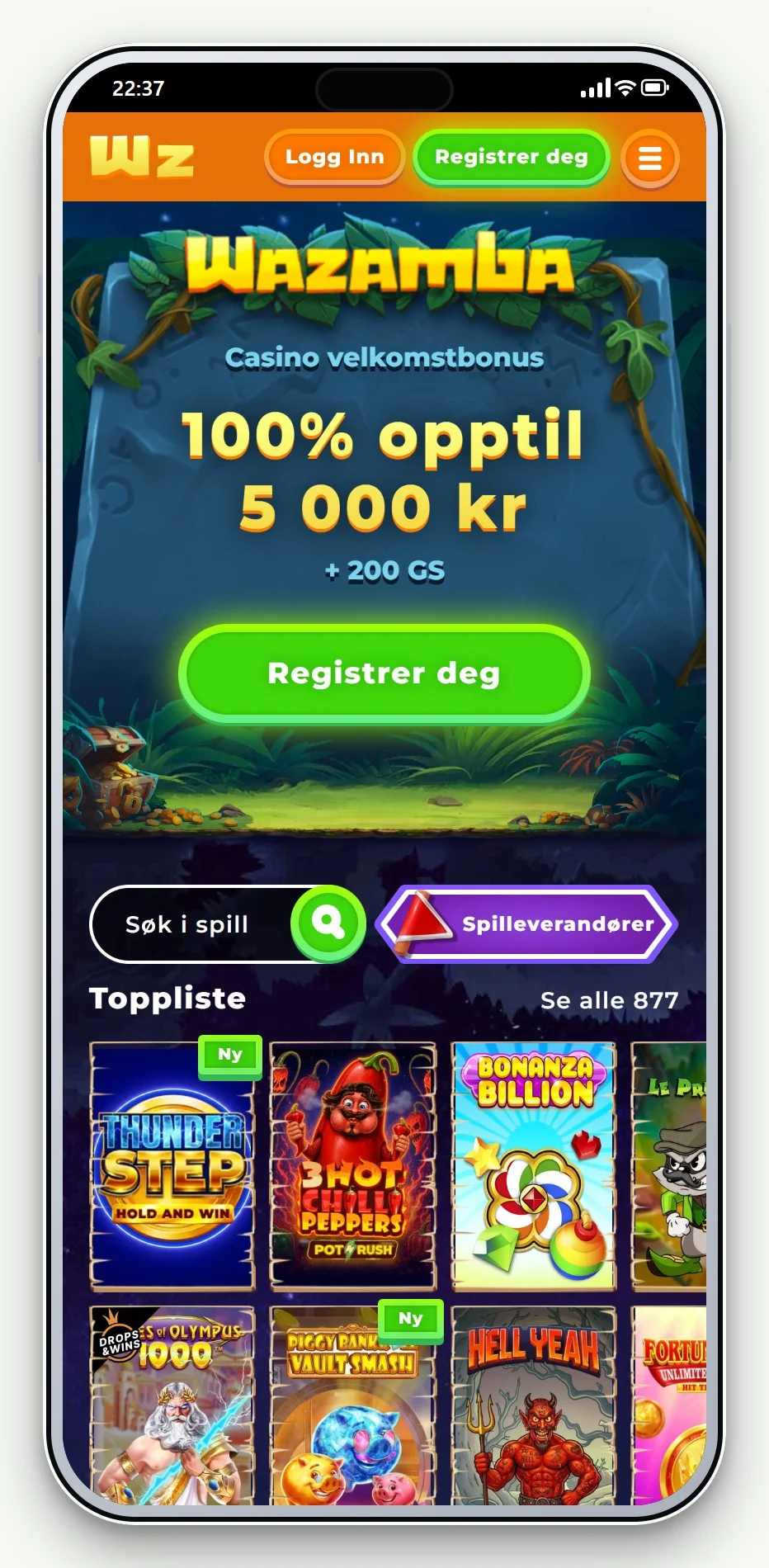 norske casino med zimpler: Wazamba mobillobby
