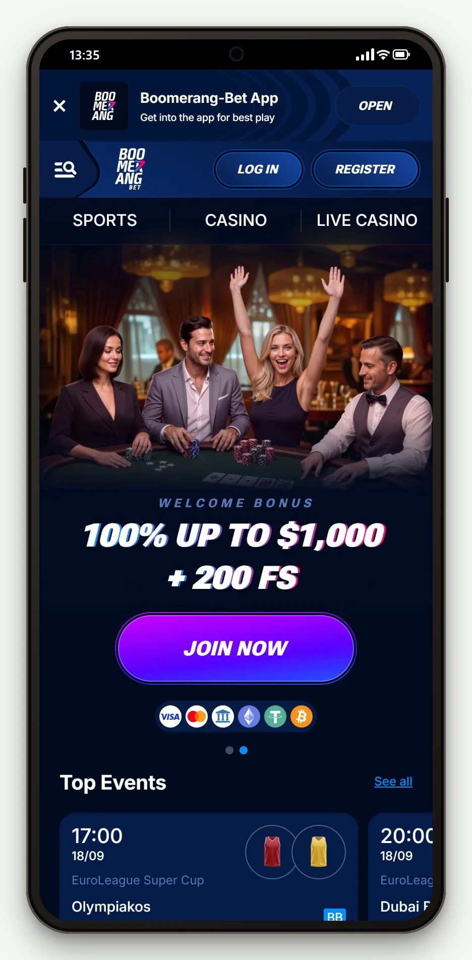 zimpler casino NZ: Boomerang Bet mobile lobby