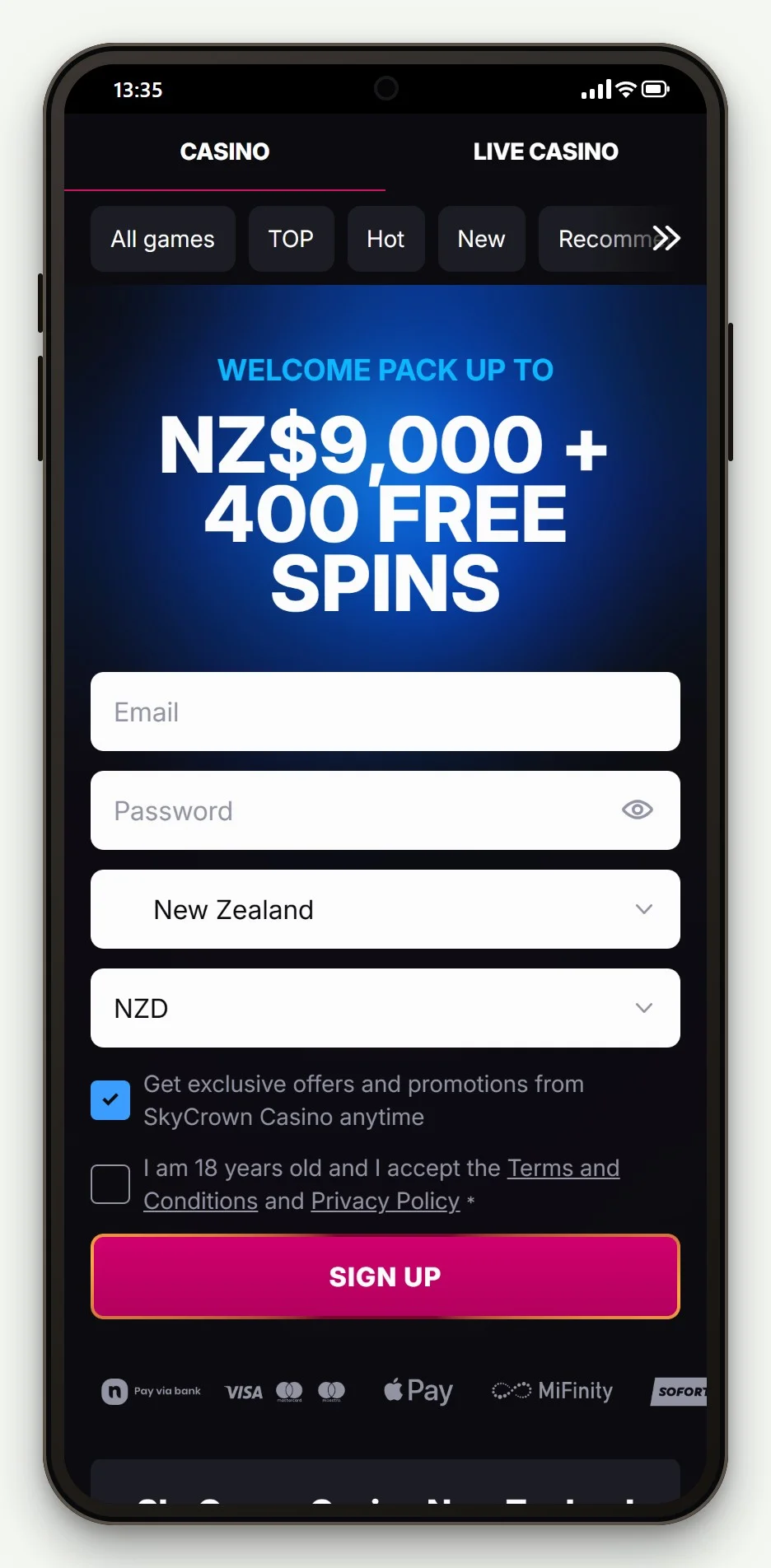 online casinos that accept zimpler: SkyCrown