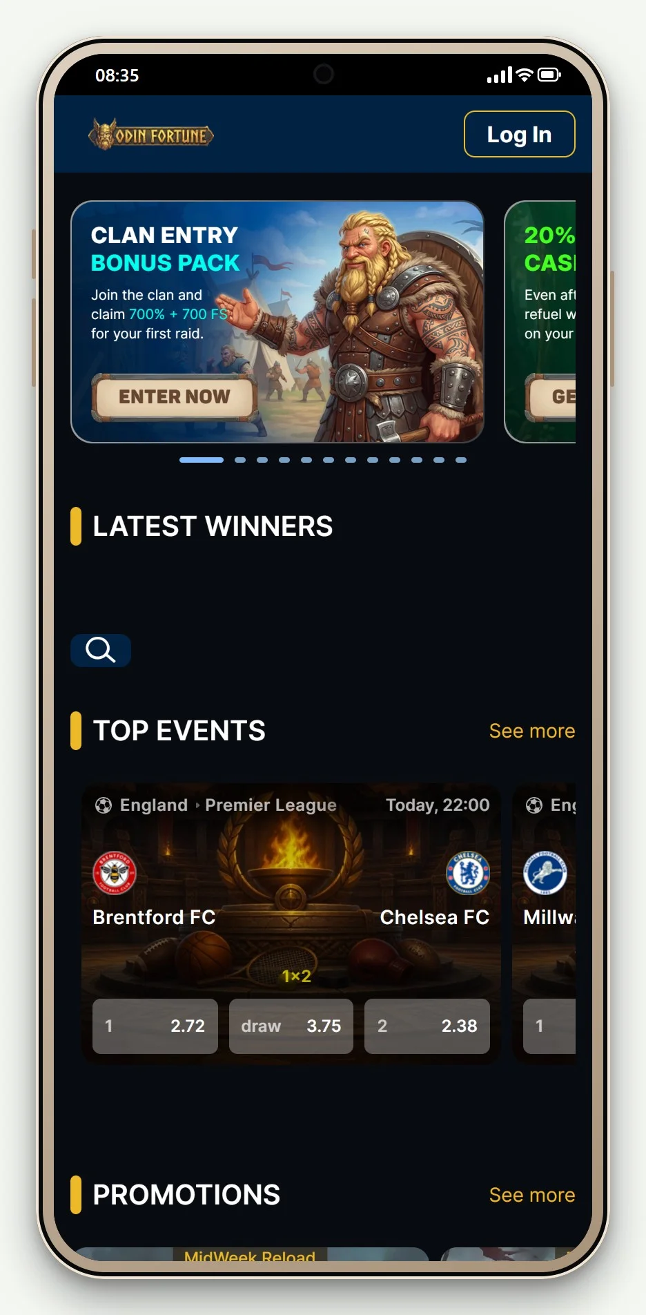 zimpler casinos: OdinFortune mobile lobby
